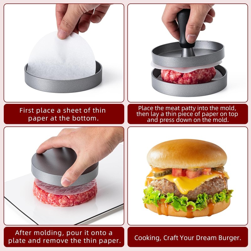 Yunzt Burger Press 100 Patty Papers Set,4.6 Makes 4.5" In Diameter Patties gallery