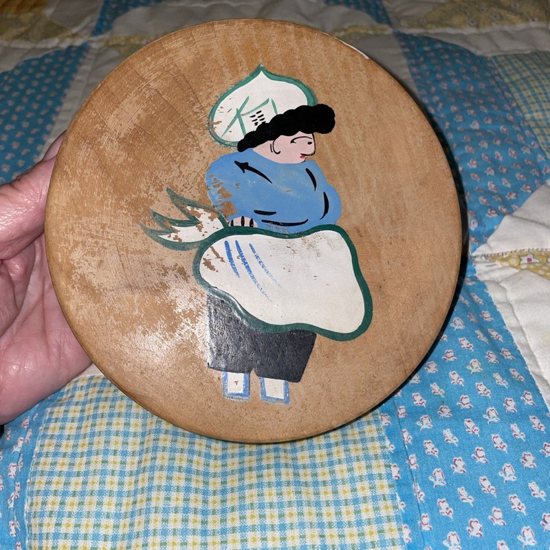 Vintage Mid- 20th Century Hand-painted Wooden Hamburger Press gallery