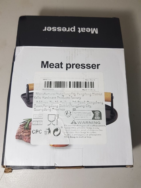 Heavy Duty Round Burger Press / Meat Presser - Cast Iron Grill Tool with Wood Ha gallery