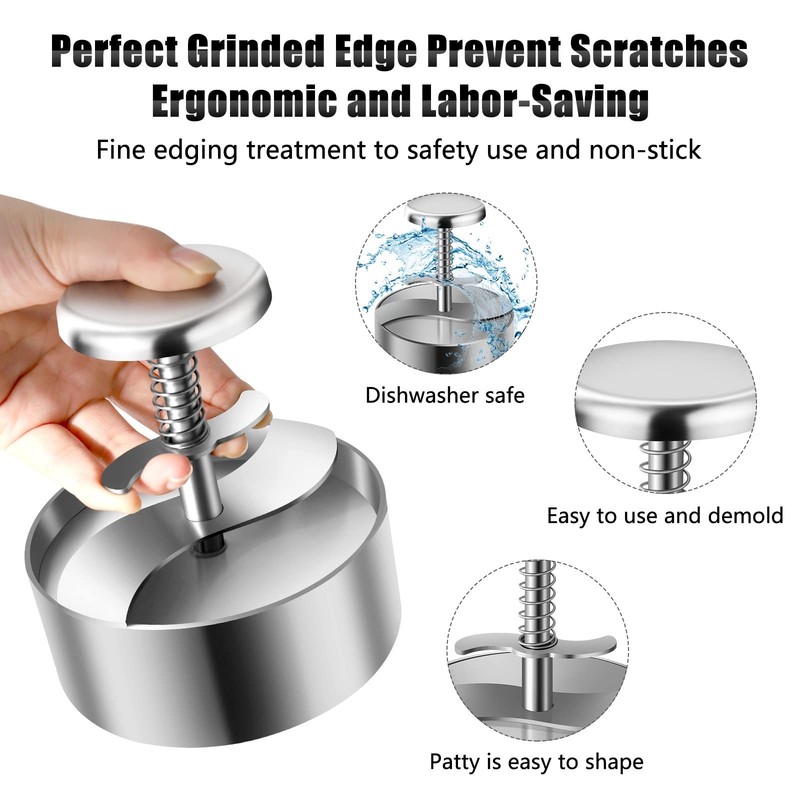Adjustable 304 Stainless Steel NonStick Hamburger Meat Patty Burger Press BBQ gallery