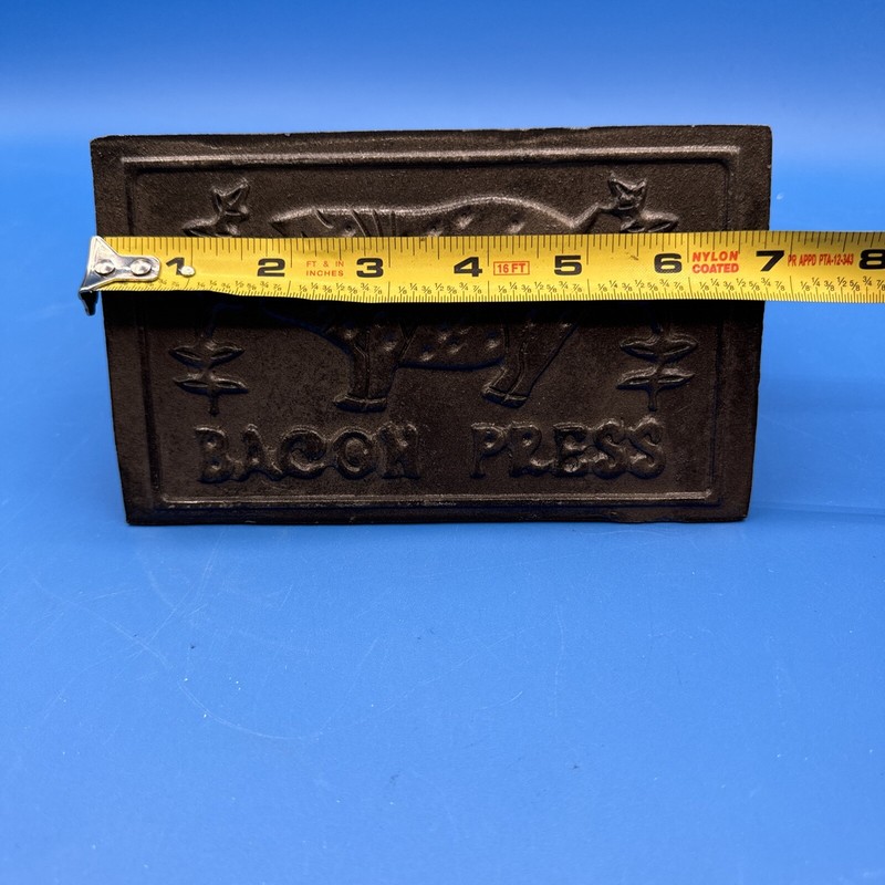 Bacon Press Cast Iron Wood Handle Grill Pressing Steak Cooking Burger Ham BBQ US gallery