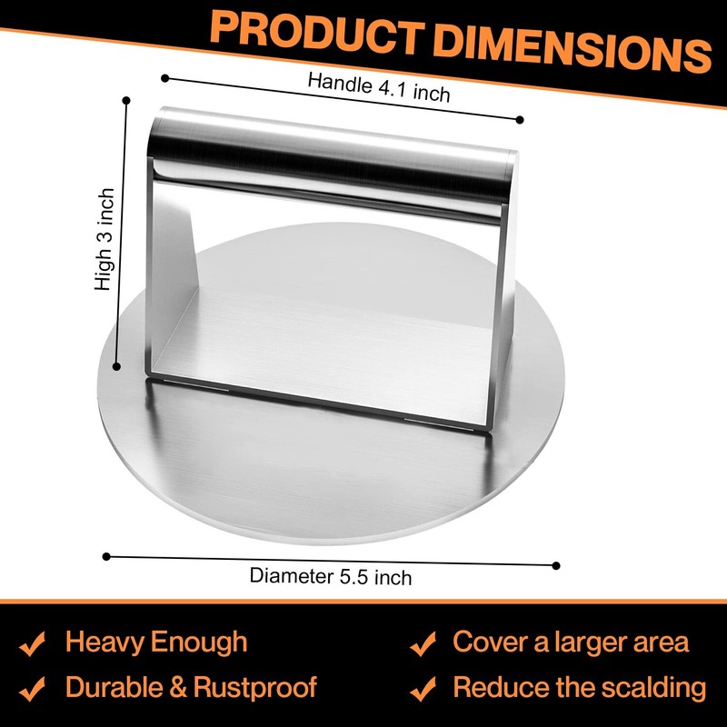Stainless Steel Burger Press 5.5 Inch Round Burger Smasher, Smashed Hamburger gallery