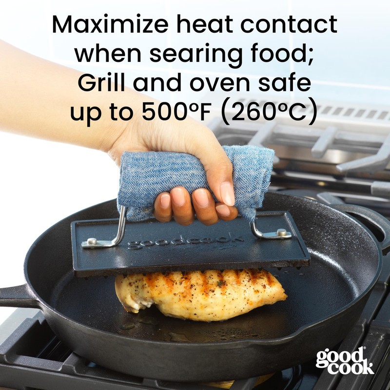 Cast Iron Grill Press Pre-Seasoned with Ridges Oven Safe to 500 F, 7.75x4.9-I... gallery