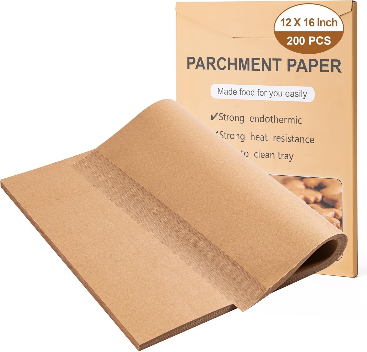 200Pcs Parchment Paper,12x16 Inches Non-Stick Precut 12x16-200PCS, Unbleached gallery