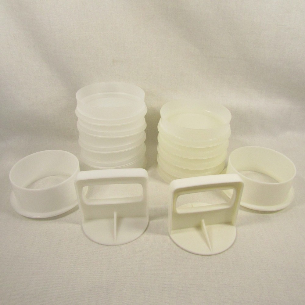 Tupperware Hamburger Press Lot #884 * 2 Handles, 10 Keeper Trays, 2 Ring Collars