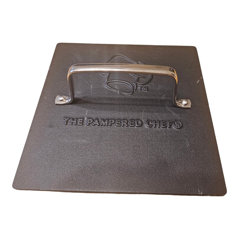 Pampered Chef Cast Iron Grill Press #2875 Panini Burger Bacon 8 1/2" gallery