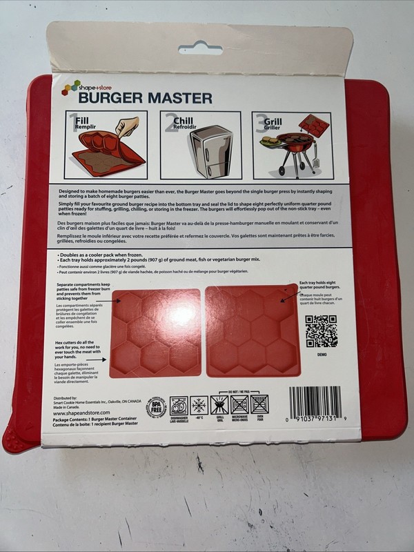 New Shape + Store Burger Master Hamburger Mold Storage Makes 8 1/4lb Burgers Red gallery