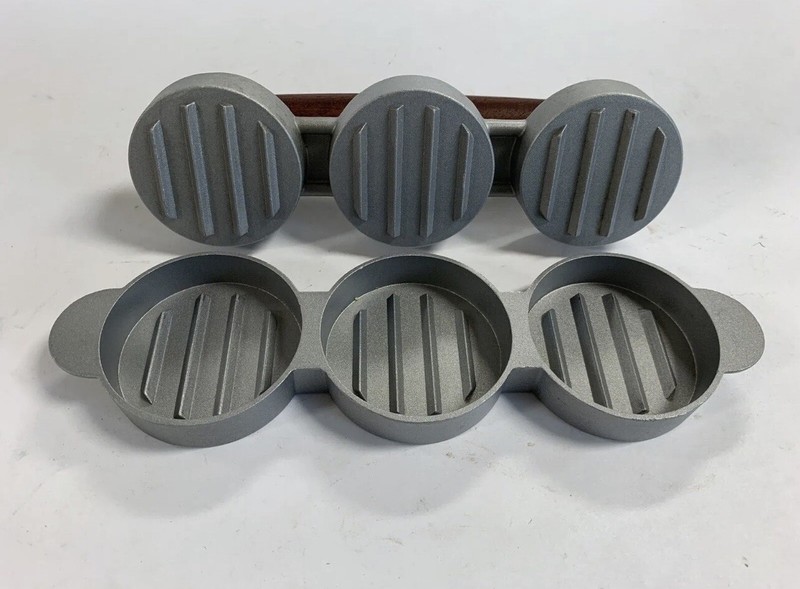 Mini Hamburger Patty Slider Press | Makes 3 | Metal w/ Wooden Handle | 10" Long gallery