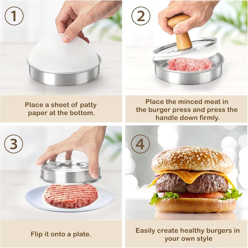 Stainless Steel Burger Press Patty Maker – Non-Stick Hamburger Press for Grillin gallery