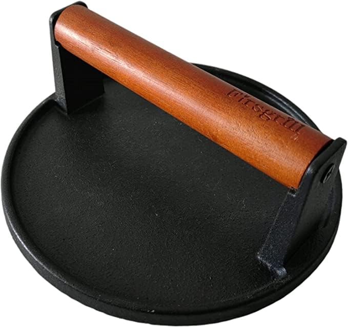 2 Pack Round and Rectangle Cast Iron Grill Press with Wooden Handle for Griddle gallery