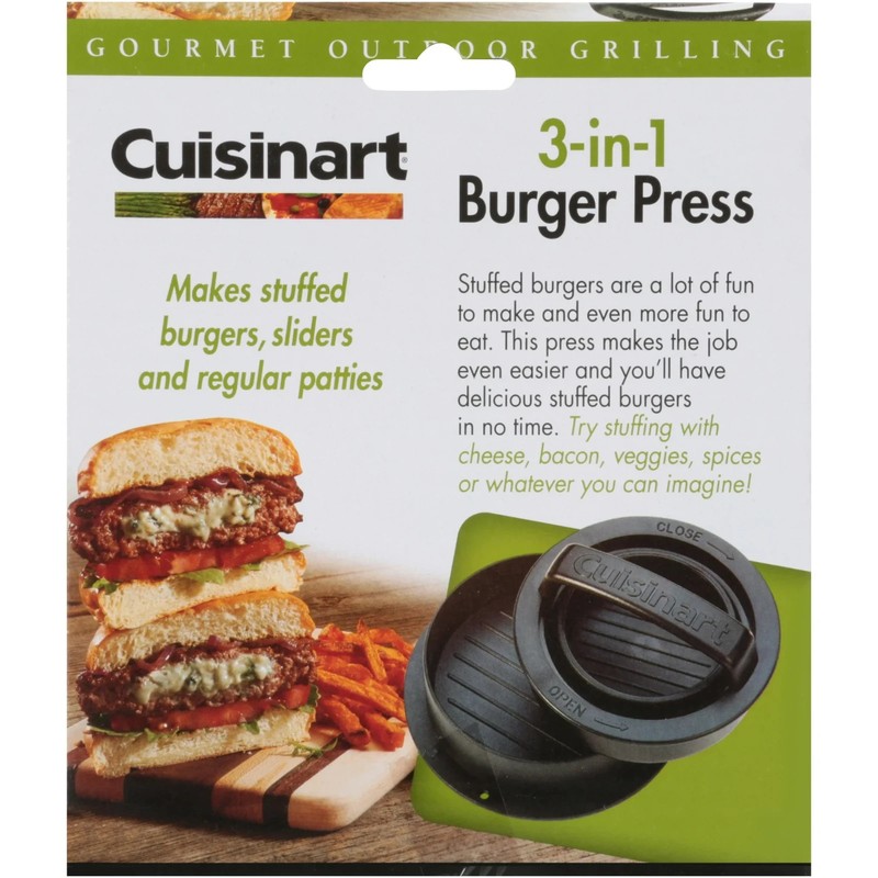 NEW NIB Cuisinart 3-In-1 Stuffed Burger Press for Sliders Black grilling sealed gallery