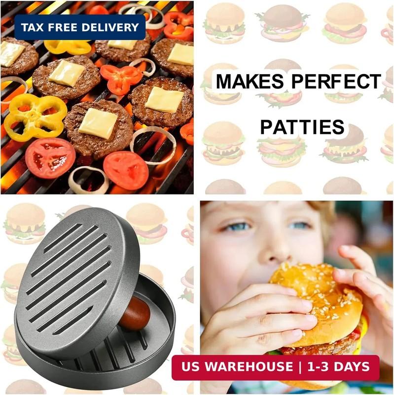 PIQUEBAR Burger Press Patty Maker Stainless Steel Hamburger Patty Press Mold Woo gallery