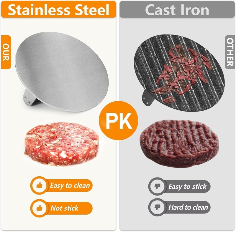 Stainless Steel Smashed Burger Press with Wooden Handle for Effortless Cooking gallery