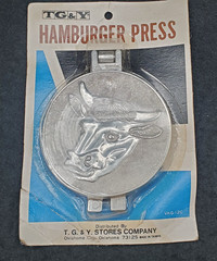 Vintage Hamburger Press Cow Steer Mold Patty Maker Aluminum Farmhouse 3.5″ NEW