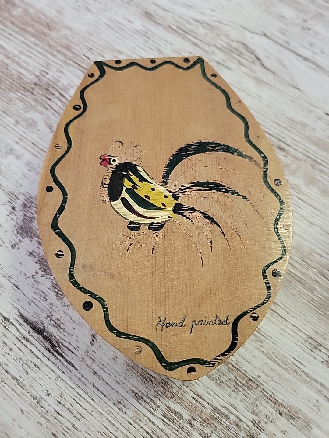 Vintage Wood Hamburger Press with Rooster - Hand Painted in Japan gallery