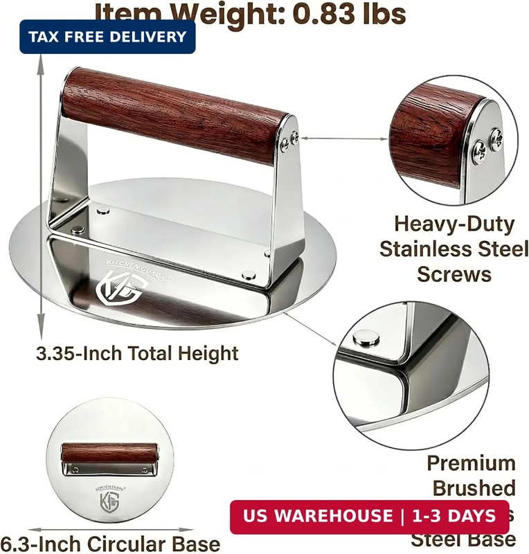 Stainless Steel Burger Press, 6.2 Inch Round Smash Burger Tool, Professional Gri gallery