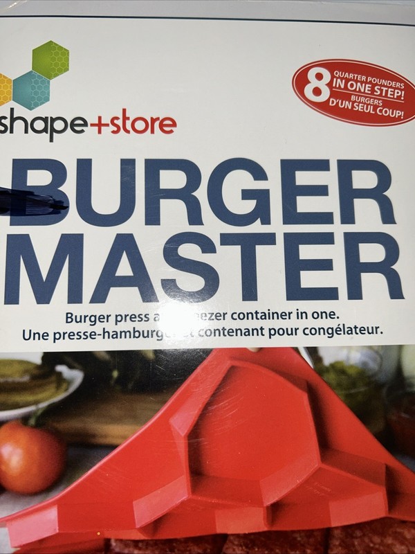 New Shape + Store Burger Master Hamburger Mold Storage Makes 8 1/4lb Burgers Red gallery