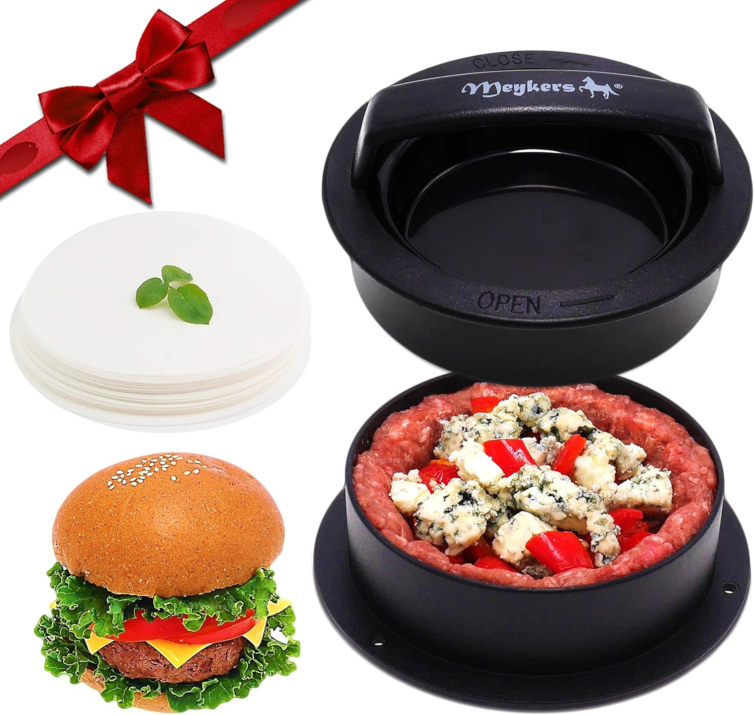 Burger Press - 3-In-1 Hamburger Patty Maker with Non-Stick Mold and 100 Wax Pape gallery