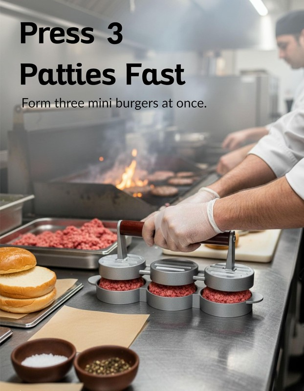 Mini Burger Press – 3-Slot Slider Patty Maker for Hamburgers, Veggie Burgers ... gallery