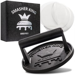 Premium Cast Iron Smash Burger Press incl. 25 pcs of Patty Paper Wood Handle New