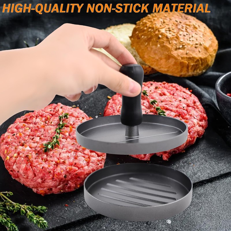 Aluminum Hamburger Burger Press Patty Maker Mold 2 NonStick Base Papers Kit gallery
