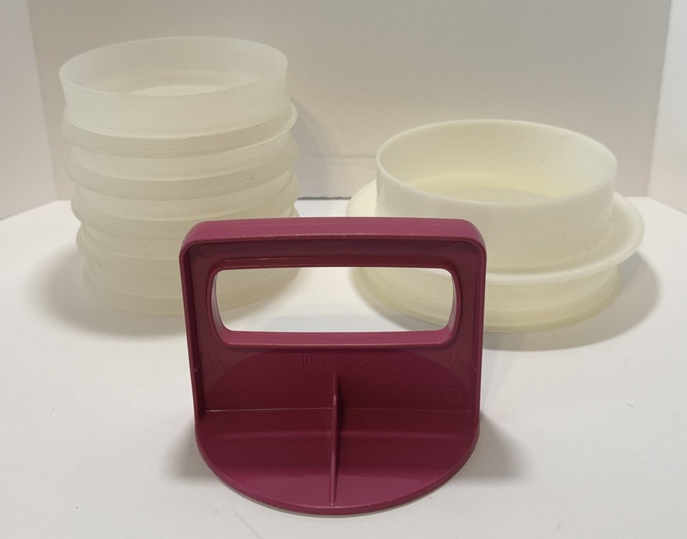 Vintage Tupperware Hamburger Press Lot #1926 Pink Handle 5 Keepers & Ring