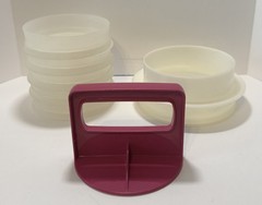 Vintage Tupperware Hamburger Press Lot #1926 Pink Handle 5 Keepers & Ring