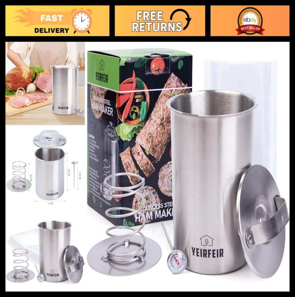 Stainless Steel Meat Press for Deli & Lunch Meats - Cooking Kit with Thermometer