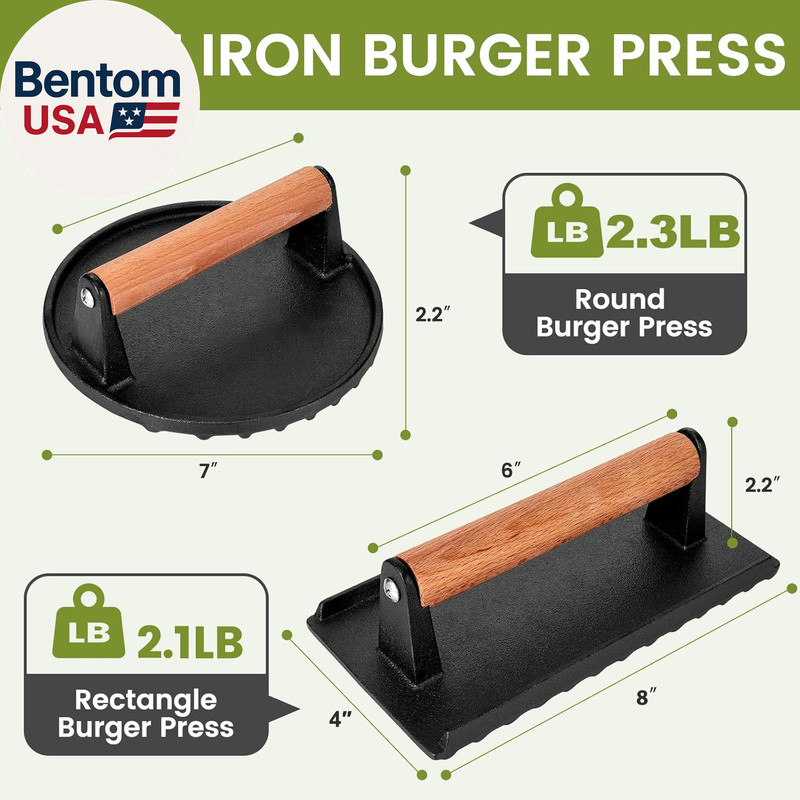 Blackstone Burger Press Set - 7" round Smash Burger Press & 8"X4" Rectangle Cast gallery