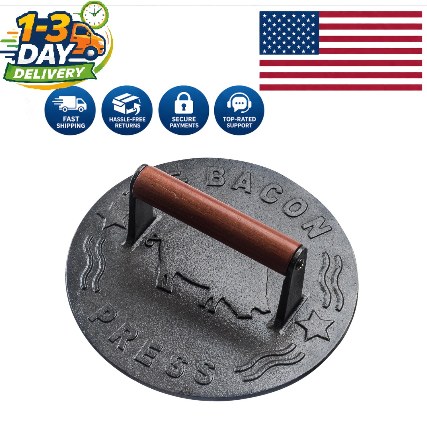 Elevate Your Grilling: 7-Inch Heavy-Duty Cast Iron Burger Press - Safe & Durable gallery