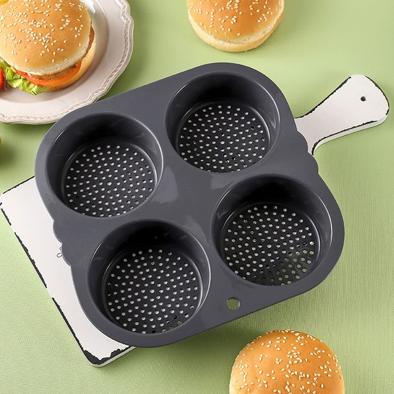 2Pcs Silicone Hamburger Bun Mold with 4 Cavities,Non-stick Hamburger Bun Pan ... gallery