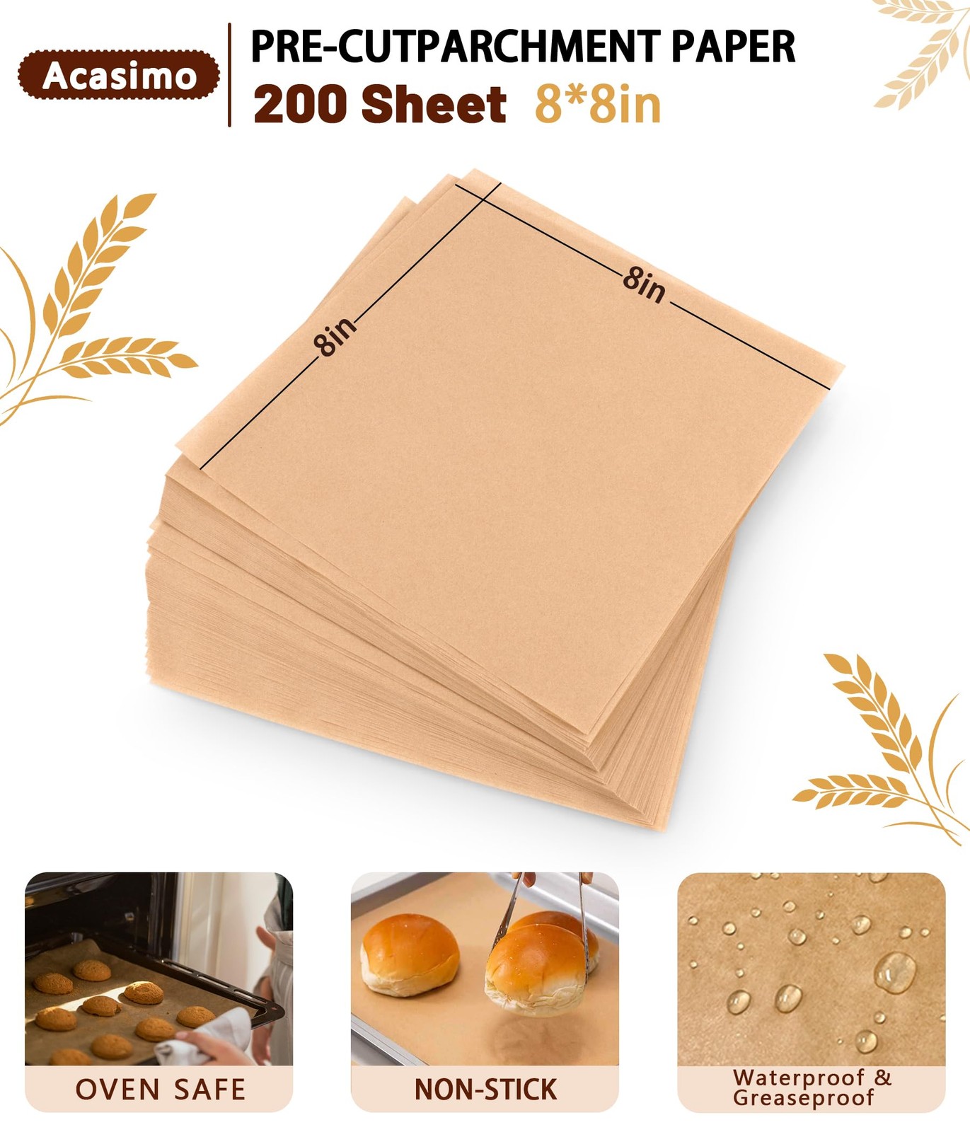 Parchment Paper Sheets, 200Pcs 8x8 Inch Squares Precut in, Brown gallery