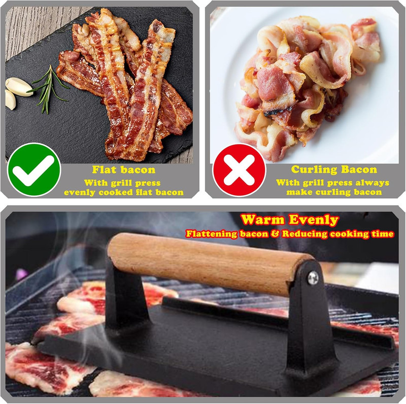 7.9" Cast Iron Hamburger Smasher Tool, Smash Burger Press Kit, Iron Ham Patty Pr gallery