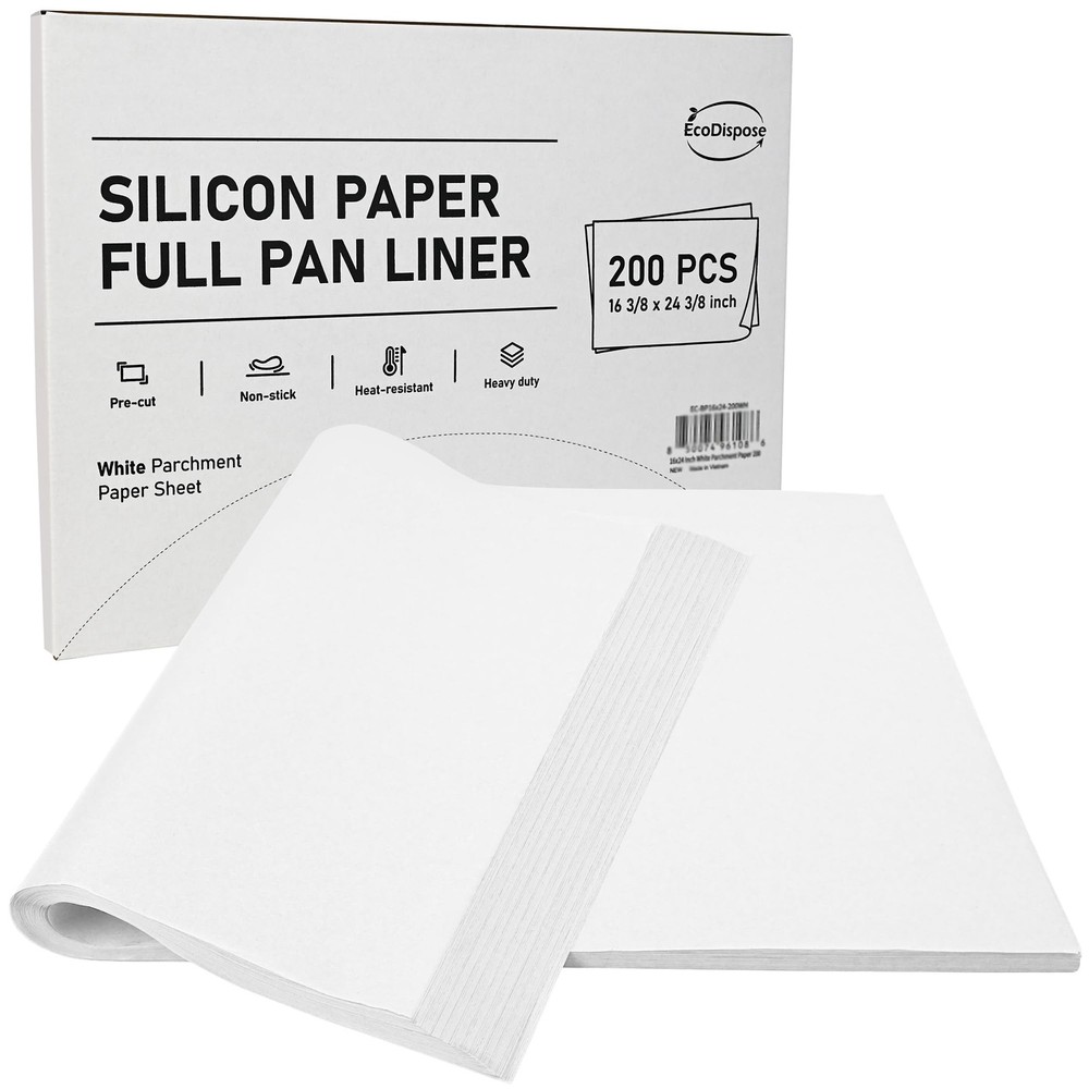 EcoDispose Non-Stick Precut Parchment Paper Baking Full pan-200PCS, White