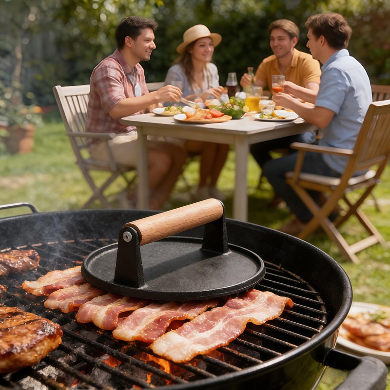 Cast Iron Grill Press 7 Inch Round Smash Burger & Bacon with Wood Handle 2LB gallery