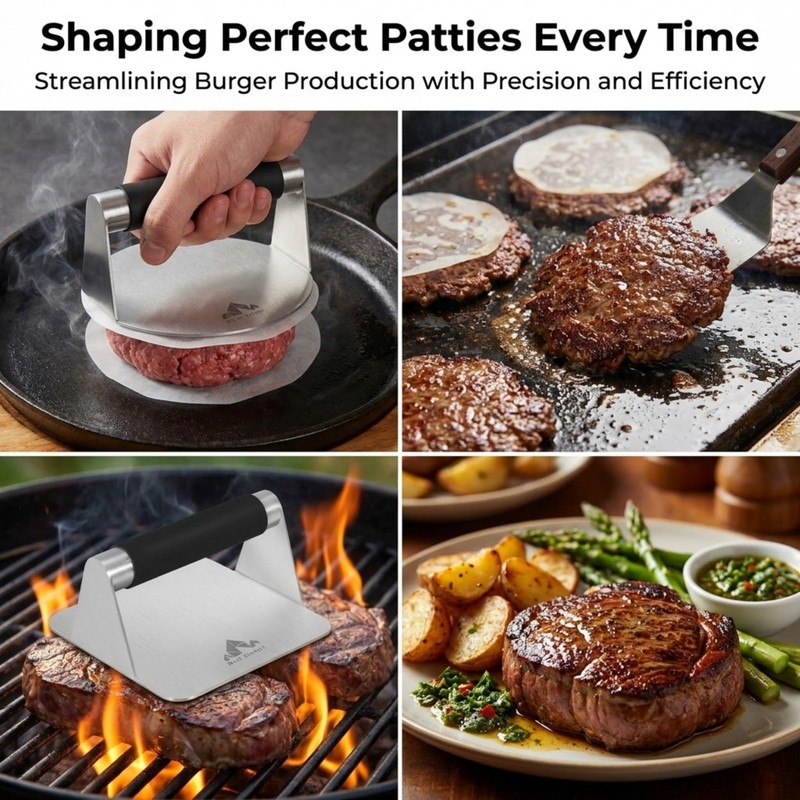 Homi styles Stainless Steel Burger Press –5.5 inch Round and Silver Black gallery