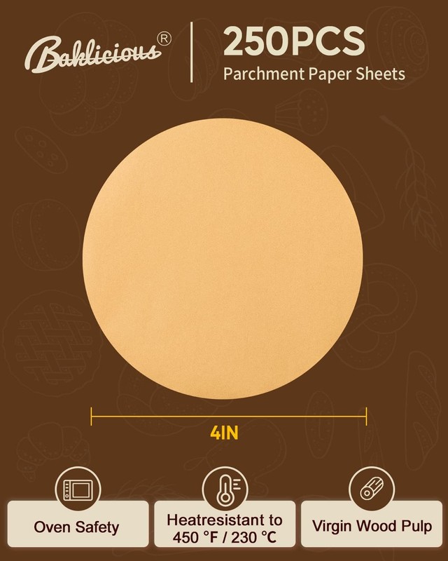 Baklicious 250Pcs 6 Inch Parchment Paper Rounds, 6inch-250-unbleached, Brown gallery