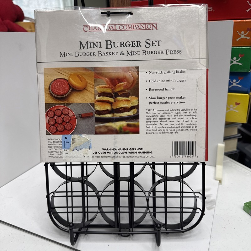 Charcoal Companion Mini Burger Set - Metal Basket & Burger Press Grill Sliders gallery