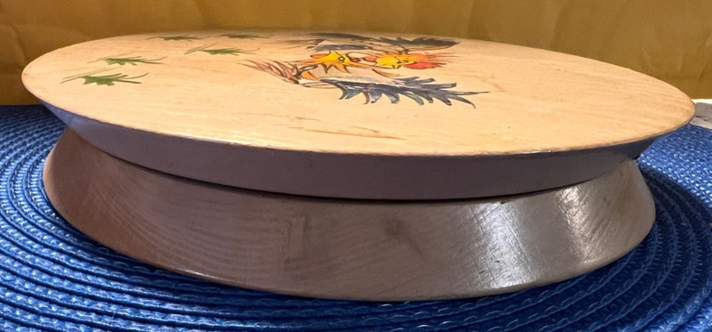 Vintage Wooden Hinged Hamburger Press with Label WALES Made in Japan & Roosters gallery