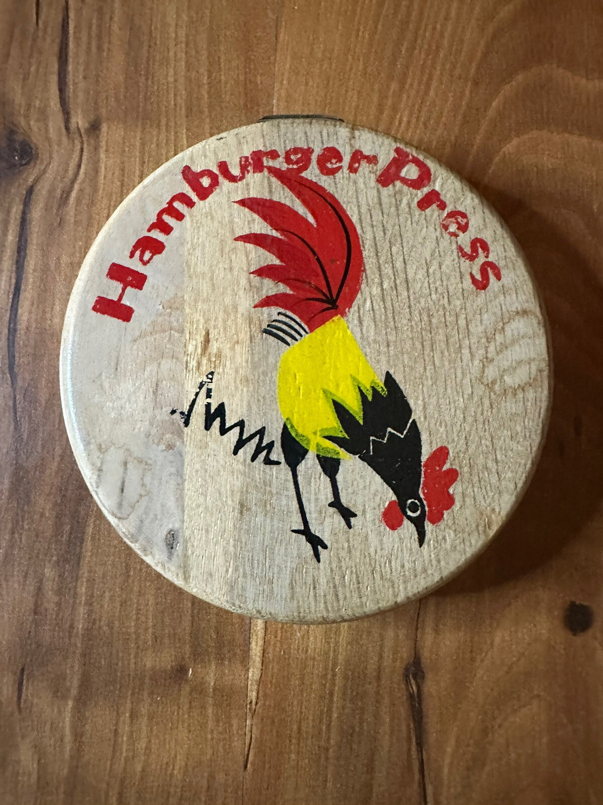 Vintage Wooden Hamburger Press Hand Painted Rooster Japan gallery