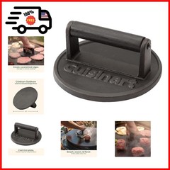 Cuisinart 6.5″ Cast Iron Smashed Burger Press, round Flat Edge Grill Press
