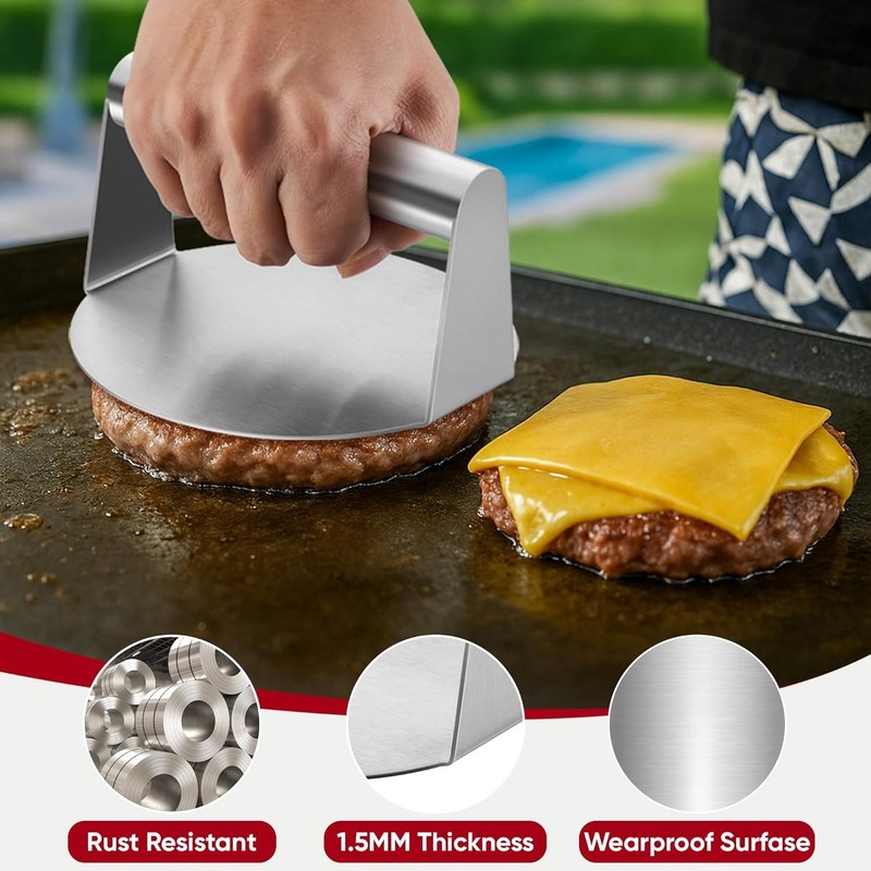 5.5" Heavy Duty Stainless Steel Smash Burger Press Hamburger Patty Smasher Grill gallery