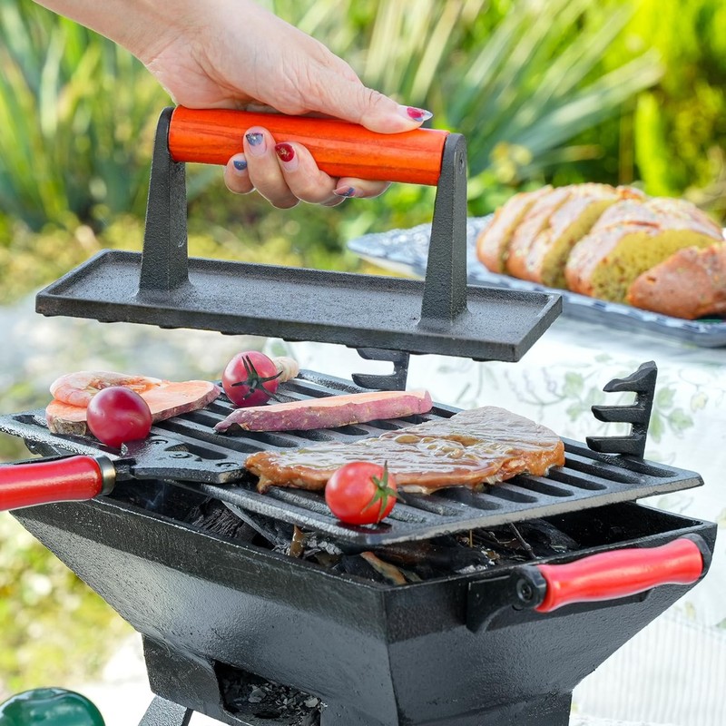 Heavy Duty Cast Iron Grill Press 8.7"X4.3"Rectangel Burger Bacon Smasher gallery