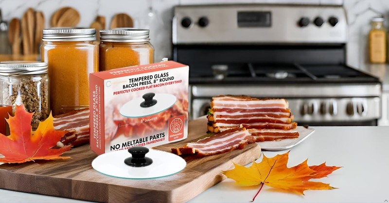 Round Glass Bacon Press & Splatter Shield - 10" for Perfect Flat Bacon Cooking! gallery
