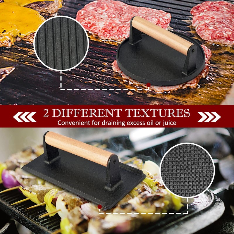 2pcs Cast Iron Bacon Press Smash Burger Press For Teppanyaki Flat Top Griddle He gallery