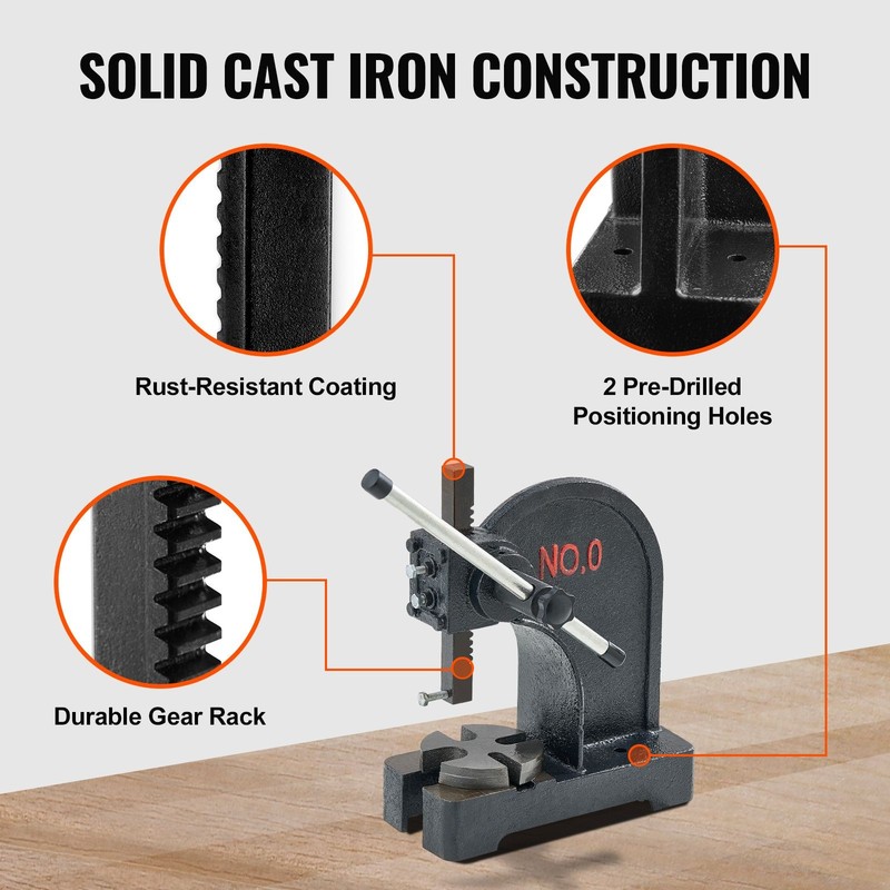 Arbor Press, 0.5 Ton Manual Arbor Press, 4.6" Maximum Height, Cast Iron Heavy-du gallery