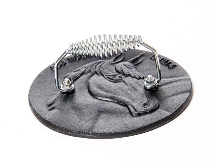 Horse Old Mountain 7” Cast Iron Burger & Bacon Press Spiral Handle Grill gallery