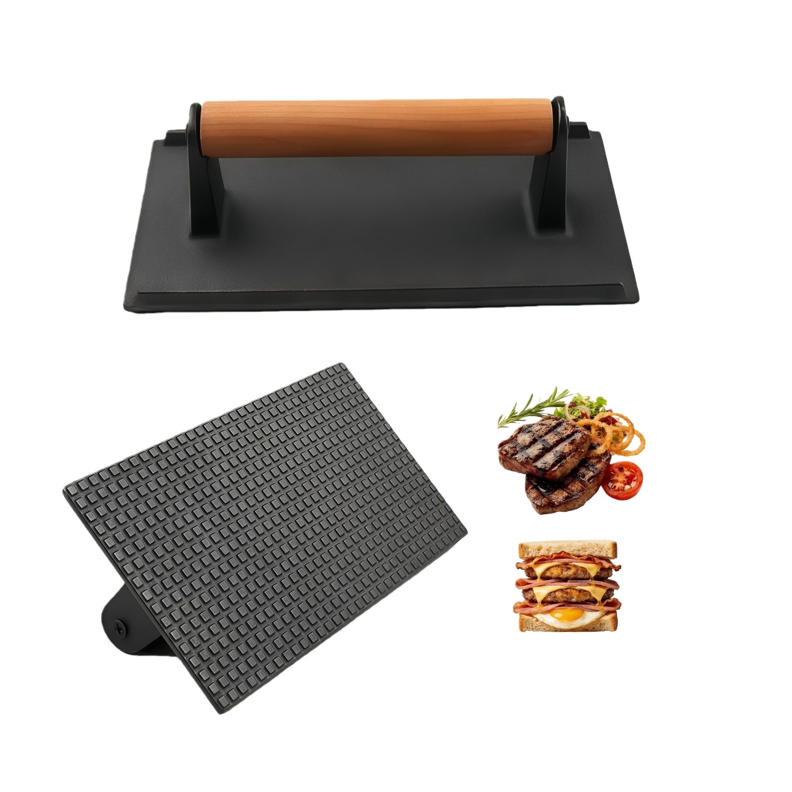 Professional Cast Iron Grill Press - Heavy Duty 2lbs Rectangle Smash Burger &... gallery