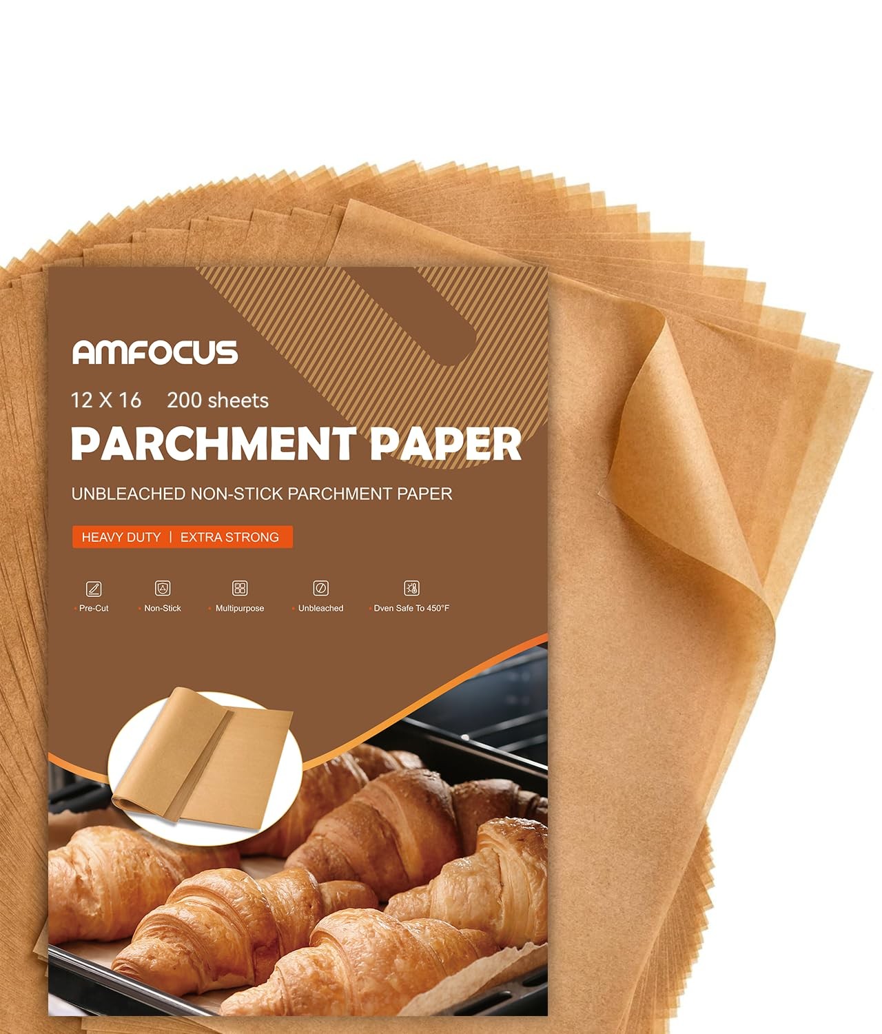 200 Pcs Parchment Paper Sheets, Unbleached Baking 12x16in-200pcs, Brown gallery