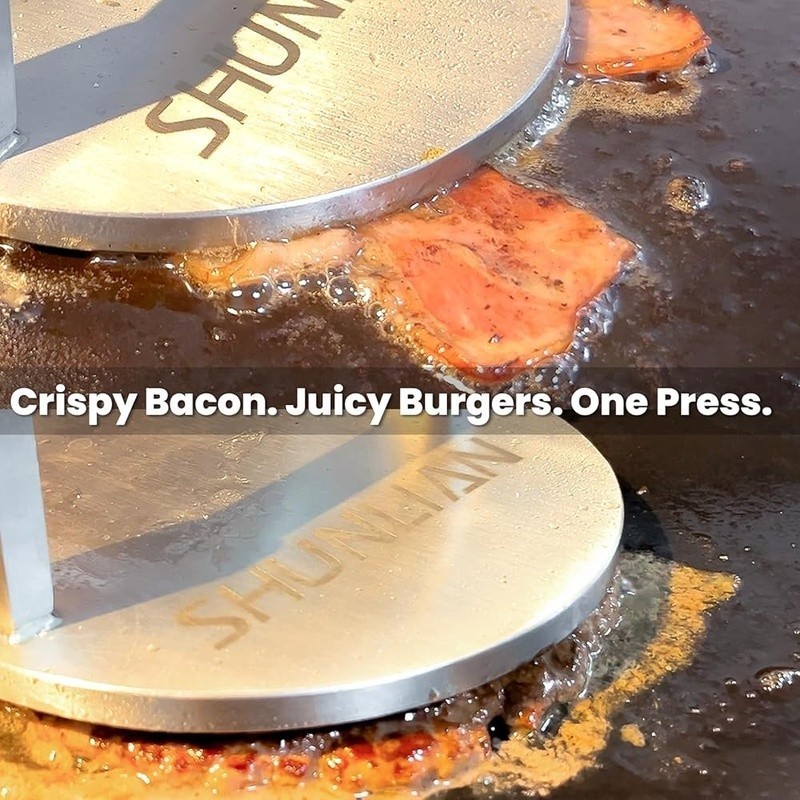 Heavy Duty Stainless Steel Burger Press Grill Weight Searing Steaks Bacon New gallery